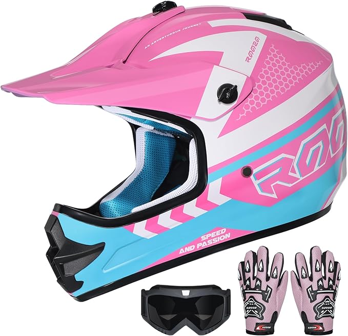 Youth Dirt Bike Helmet DOT Certified - Full Face Motorcycle Helmet for Off-Road, ATV, Street Riding, Includes Adjustable Goggles & Protective Gloves