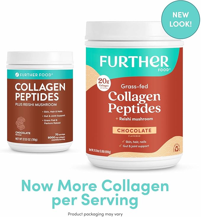 Further Food Chocolate Collagen Peptides Powder, Grass-Fed Pasture-Raised Hydrolyzed Type 1 & 3 Protein, Gut Health + Joint, Hair, Skin, Nails, Paleo Keto Sugar-Free 24.34 oz
