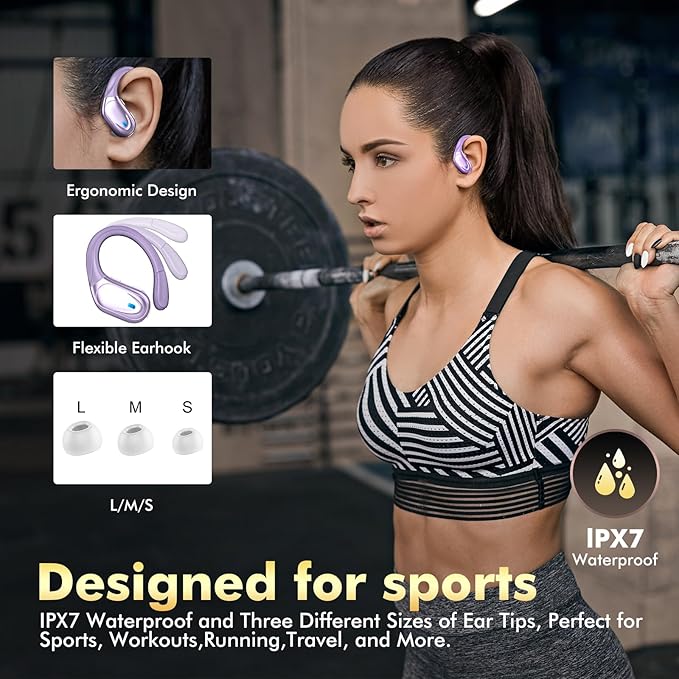 Wireless Earbuds, Sports Bluetooth Headphones, 80Hrs Playtime Ear Buds with LED Power Display, Noise Canceling Headset, IPX7 Waterproof Earphones for Workout/Running (Purple)