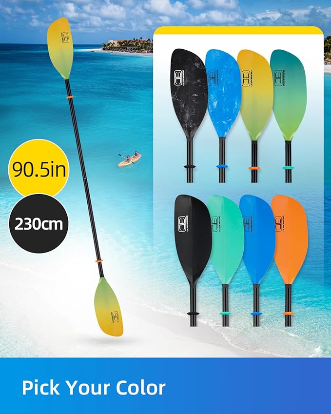 OCEANBROAD Kayak Paddle 86in/218cm, 90.5in/230cm Alloy Shaft 2-Piece Floatable Kayak Oar for Kayaking Canoeing Boating
