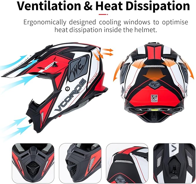 VCOROS H637 Adult Motocross Helmets ATV Dirtbike BMX MX Offroad Adventure UTV Helmets DOT Approved