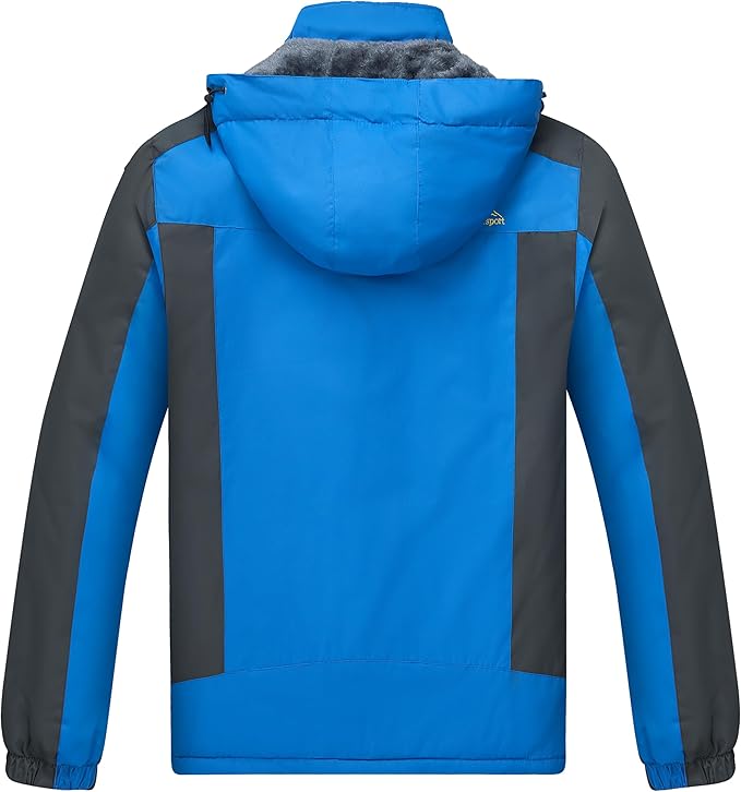 Men's Winter Ski Jacket Warm Waterproof Fleece Liner Snow Coat Hooded Windproof Mountain Raincoat