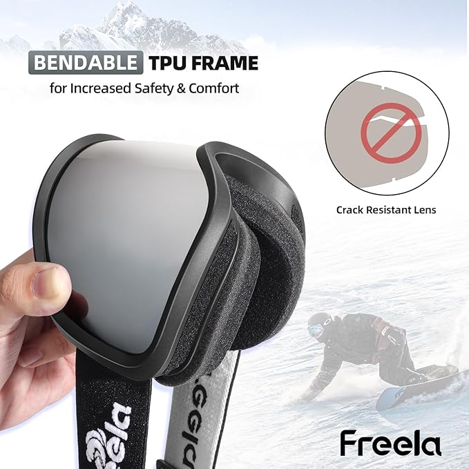 Freela Ski Goggles OTG Men Women, Over Glasses Snow Snowboard Sports Goggles for Adult Youth 100% UV400 Protection Anti Fog