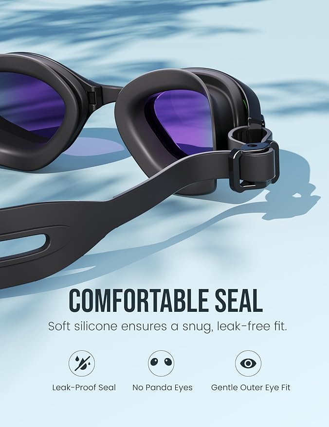 Swimming Goggles, No Leaking Swim Pool Goggles for Adults with Fog-Resistant, UV-Blocking Lenses for Men Women Youth