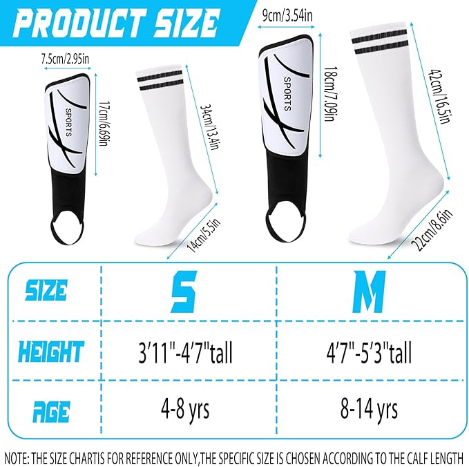 Soccer Shin Guards and Socks Kids Youth Lightweight Soccer Pads Defender with Ankle Protection Ski Shin Guards Football Equipment for Age 4-14 Toddler Boys Girls Teens