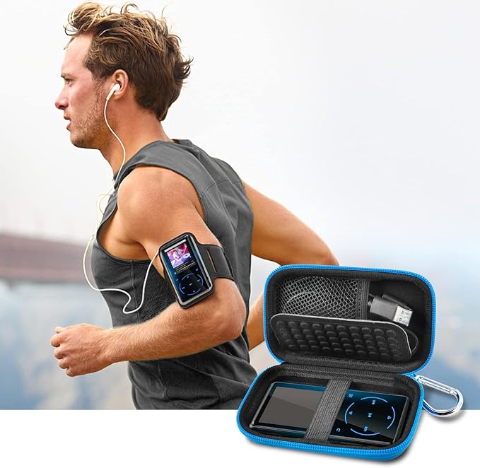 MP3 & MP4 Player Case for SOULCKER/G.G.Martinsen/Grtdhx/iPod Nano/Sandisk Music Player/Sony NW-A45 Music Players with Bluetooth. Fit for Earbuds, USB Cable, Memory Card - Blue+Inside Black