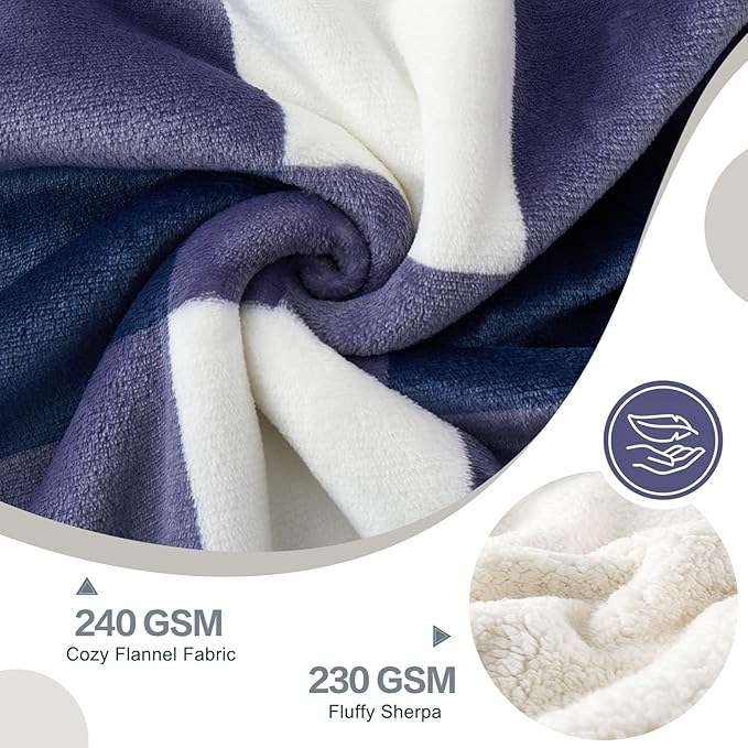 PU MEI Sherpa Blanket Fleece Throw Blanket Twin Plaid Thick Bed Blanket, Soft Warm Cozy Blue Checkered Throw Blanket 60"*80"