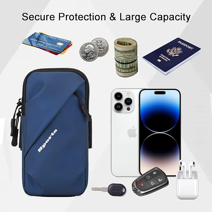 Phone Holder Arm Bands, Small Crossbody Shoulder Holsters Bag with Arm Band, Fits iPhone and All Cell Phones, Use for Running, Walking, Hiking & Biking (Plus Size,Blue)
