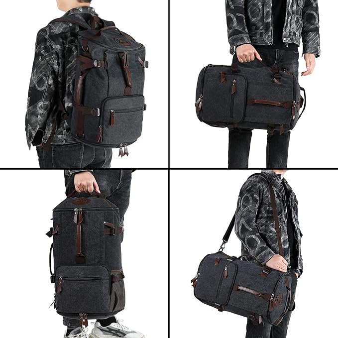 Kalesi Gym Duffle Bag Backpack 4-Way Vintage canvas with Shoes Compartment for travel Sport Hiking laptop (Vintage green)