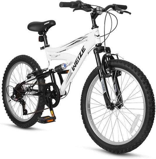 WEIZE Kids Mountain Bike, 20 inch Kids' Bicycles for 6-11 Years Old Boys Girls with Dual Full Suspension, 6 Speeds Drivetrain, High-Carbon Steel Frame, Ideal for Young Riders and Adventurers