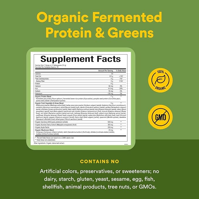 Whole Earth & Sea from Natural Factors, Organic Fermented Greens, Vegan Whole Food Supplement, Unflavored, 13.8 Oz