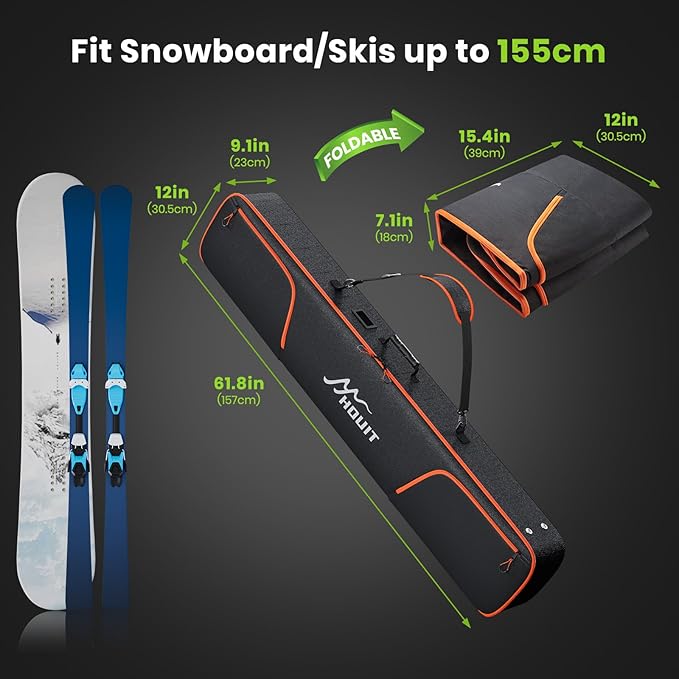 Padded Snowboard Bag, Waterproof Snowboard Travel Bags for Air Travel Flying - 1680D Reinforced, with Mesh Pocket, Ski Pole Pocket