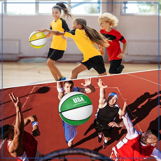 Libima 4 Pcs Rubber Basketball with Pump Official Size Indoor Outdoor Basketball Game Practice Training Kid Teen Women Men Streetbball Sport Gift Back to School