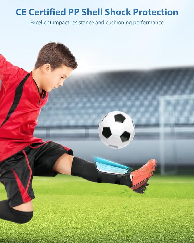 Shin Guards Soccer Kids Youth, CE Certified Airsfish Shin Guard Protection Gear for 2-18 Years Old Boys Girls Teenagers High Impact Resistant Breathable Comfortable 1 Pair 4 Sizes