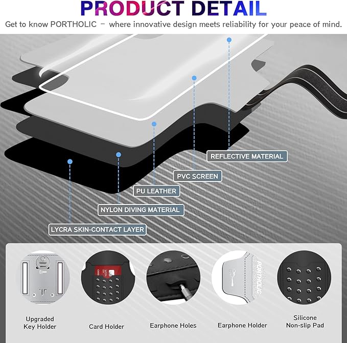 PORTHOLIC 2025 Running Armband Water Resistant Sports Phone Holder Case with Extension Strap, Key Card Slot Up to 6.9" Phone for iPhone 17/16/15/14/13 Plus Air Pro Max XR/XS, Galaxy S25/24/S10