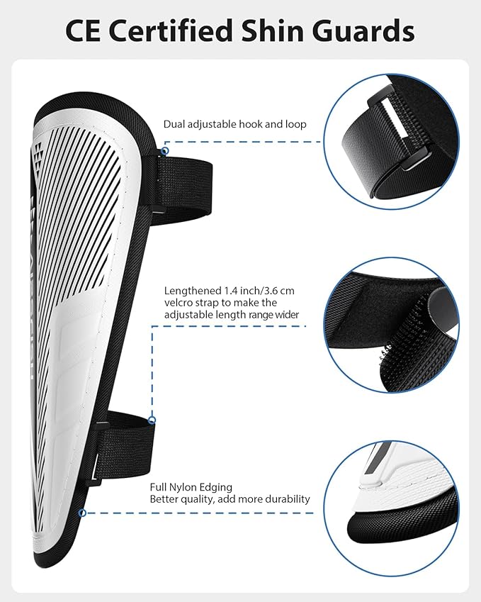 Shin Guards Soccer Kids Youth, CE Certified Airsfish Shin Guard Protection Gear for 2-18 Years Old Boys Girls Teenagers High Impact Resistant Breathable Comfortable 1 Pair 4 Sizes