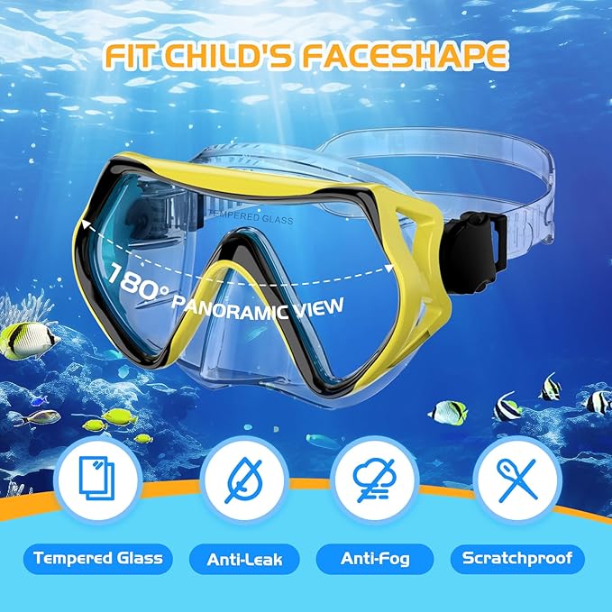 Snorkeling Gear, Dry Snorkel Set180° Panoramic Wide View,Anti-Fog Scuba Diving Mask, Professional Snorkeling Gear for Free Breathing, Swimming, Diving