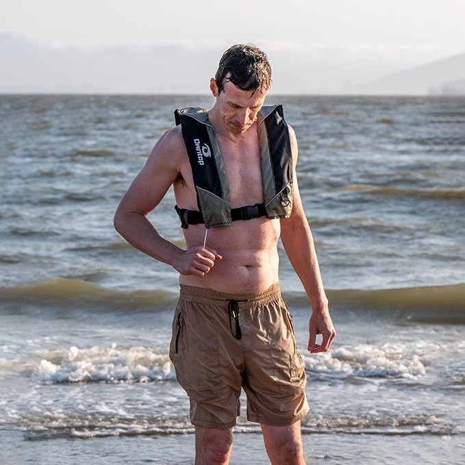 Owntop Manual Inflatable Swim Jacket, Neoprene Padded Neckline, 33g C02 Cylinder Included, Multiple Reflective Strips, Compact Design for Kayak, Fishing, Paddle Sports