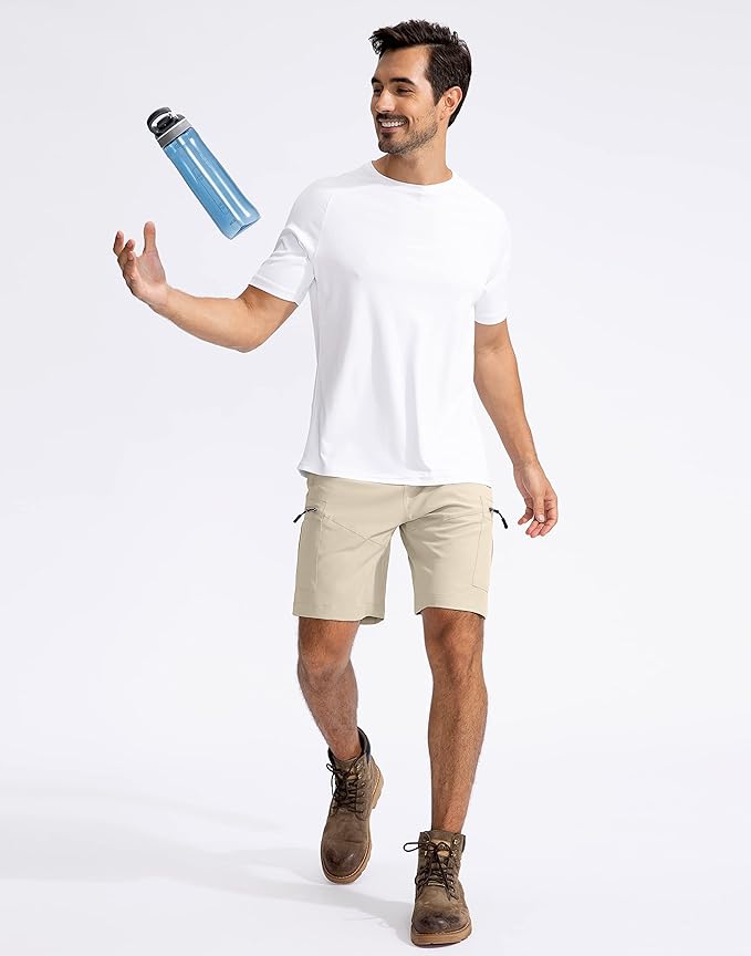 Pudolla Men's Hiking Cargo Shorts 9" Lightweight Outdoor Work Shorts for Men Travel Golf Camping Casual with 5 Zipper Pockets