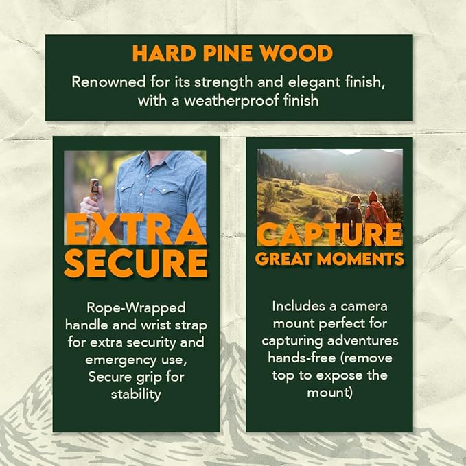 SE 3 Piece 55" Detachable Pine Wood Walking/Hiking Stick with Metal Tip, Reinforced Rubber Tip, and Water-Resistant Travel Pouch - Portable and Durable for Outdoor Adventures