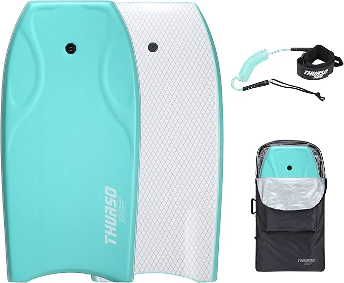 THURSO SURF 42'' Body Boards for Beach Pool Lightweight PE Core IXPE Deck HDPE Bottom FRP Stringers High Performance Body Board with Double Swivel Surf Leash and Bodyboard Bag Lightning