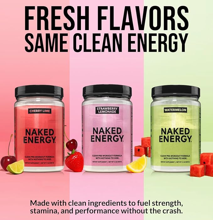 NAKED Cherry Lime Energy - Clean Pre Workout Supplement for Men and Women, Vegan Friendly, No Added Sweeteners, Colors Or Flavors - 30 Servings
