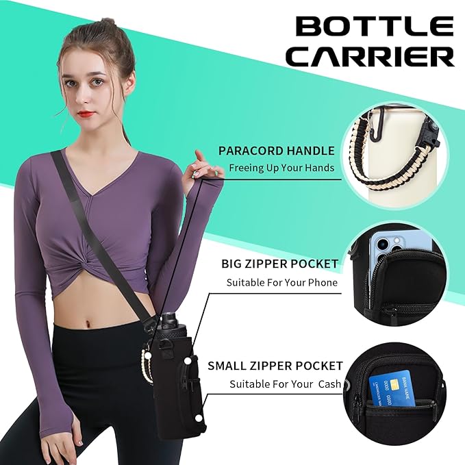 40oz Insulated Water Bottle - w/Straw Spout Lid, Bottle Holder with Strap, Paracord Handle, Protective Bottom Boot, Stainless Steel Metal Thermo Jug Flask Cold 48h & Hot 24h, Cream White