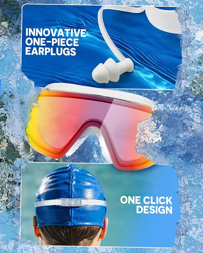 Swim Goggles, Frameless Wide View Swimming Goggles, Anti-Fog Anti-UV No Leaking Pool Goggles for Men Women Adult