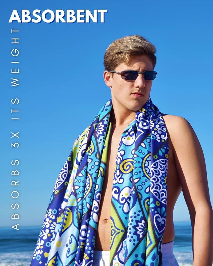 ECCOSOPHY Microfiber Beach Towel - Sand Free Towels are Quick Dry, Light Weight, Super Absorbent - Perfect Pool, Travel, Cruise, Camping Essentials - Oversized Extra Large for Adults 71x35 in