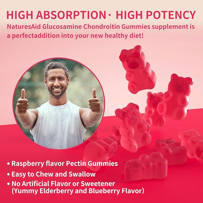 Nutrition Glucosamine Chondroitin Gummies with MSM & Elderberry Extra Strength - Joint Support, Antioxidant Immune Support Supplement for Adults, Men & Women.(2 Pack) Raspberry