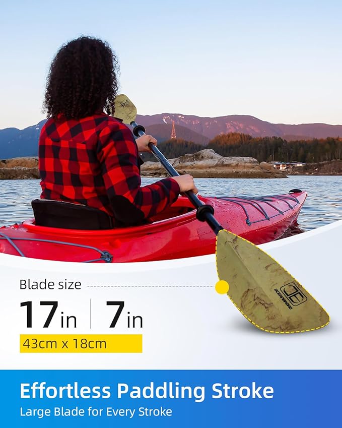 OCEANBROAD Kayak Paddle 86in/218cm, 90.5in/230cm Alloy Shaft 2-Piece Floatable Kayak Oar for Kayaking Canoeing Boating