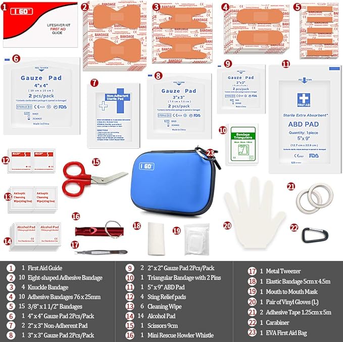 I GO 85 Pieces Hard Shell Mini Compact First Aid Kit, Small Personal Emergency Survival Kit for Travel Hiking Camping Backpacking Hunting Marine Car