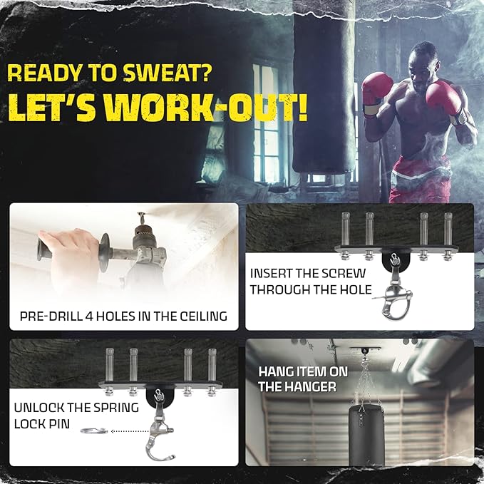 Yes4All Punching Bag Hanger, Stainless Steel Swivel Chain with 4 Snap Hooks for Heavy Bag, Gym Swing, Trapeze, and Hammock