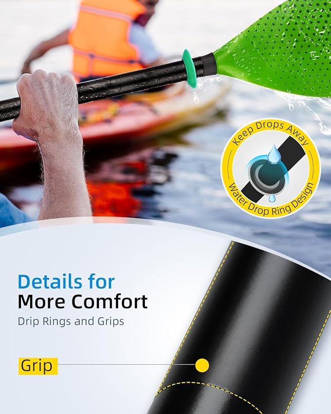 OCEANBROAD Kayak Paddle 86in/218cm, 90.5in/230cm Alloy Shaft 2-Piece Floatable Kayak Oar for Kayaking Canoeing Boating