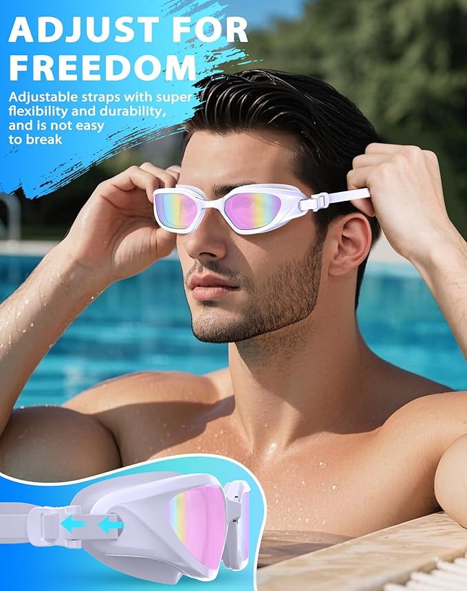Swim Goggles, Unisex Adult Swimming Goggles Anti Fog Anti UV No Leakage Wide View for Men Women Youth
