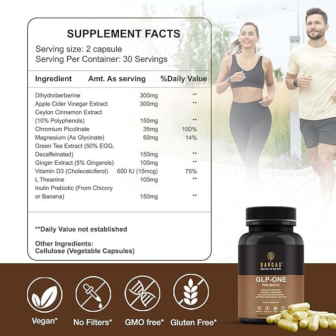 GLP-1 Supplement for Women & Men, GLP Activate Natural Formula, Hunger & Metabolism Support - Expert Formulated to Supports GLP1 Naturally | Probiotic and Prebiotic (60 Capsules)