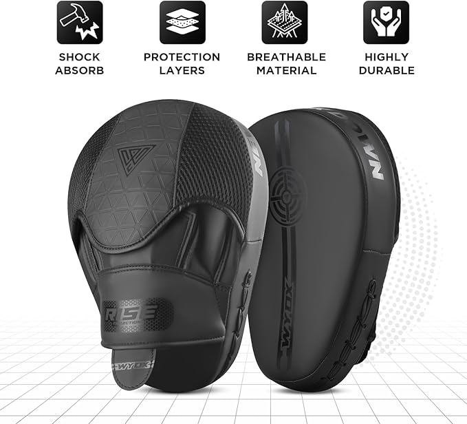 WYOX Curved Boxing Punch Mitts – Boxing Pads Training Set, Punching Mitts for Adults, Kickboxing Pads, Muay Thai Pads, Karate Pads, MMA Training Equipment, Martial Arts Focus Pads