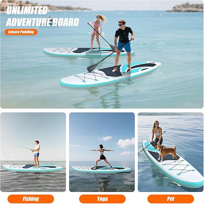 10' Inflatable Stand Up Paddle Board, Ultra-Light Wide Yoga Board for All Skill Levels with Premium SUP Paddleboard Accessories, 84L Waterproof Bag, Non-Slip Comfort Deck for Youth & Adults
