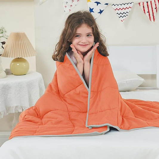yescool Weighted Blanket (10 lbs, 41" x 60", Orange) Cooling Heavy Blanket for Sleeping Perfect for 90-110 lbs, Breathable Blanket with Premium Glass Bead, Machine Washable
