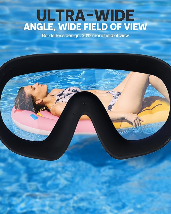 Swim Goggles, Frameless Wide View Swimming Goggles, Anti-Fog Anti-UV No Leaking Pool Goggles for Men Women Adult