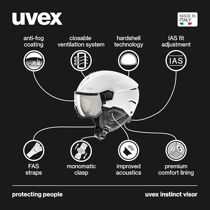 uvex Instinct Visor - Adjustable ski & Snowboard Helmet with Integrated Visor for Women & Men - White-Black Matte - Large
