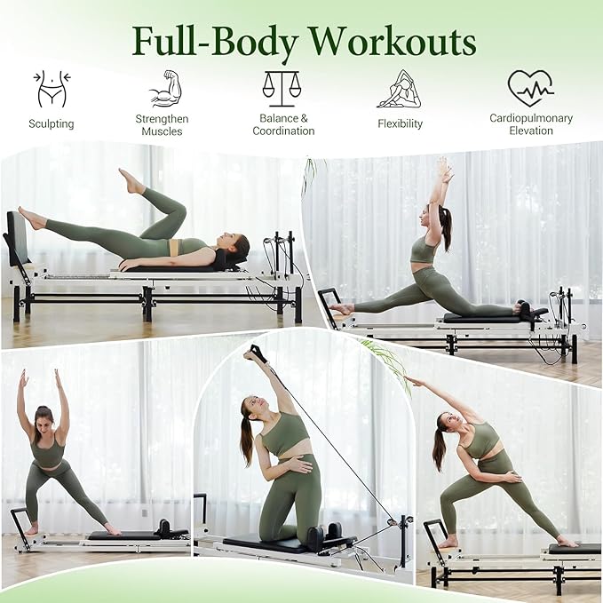 PAETA Pilates Reformer, 91" Foldable Reformer Pilates Machine with Adjustable Reformer Heights, Pilates Equipment with Piano Wire Spings and Jump Boards