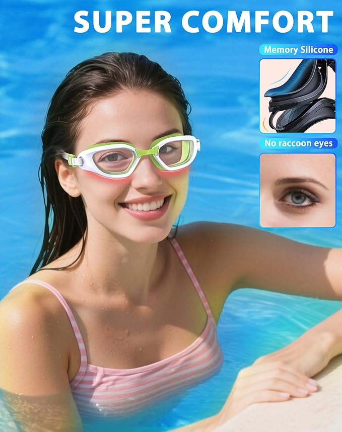 Swim Goggles, Unisex Adult Swimming Goggles Anti Fog Anti UV No Leakage Wide View for Men Women Youth