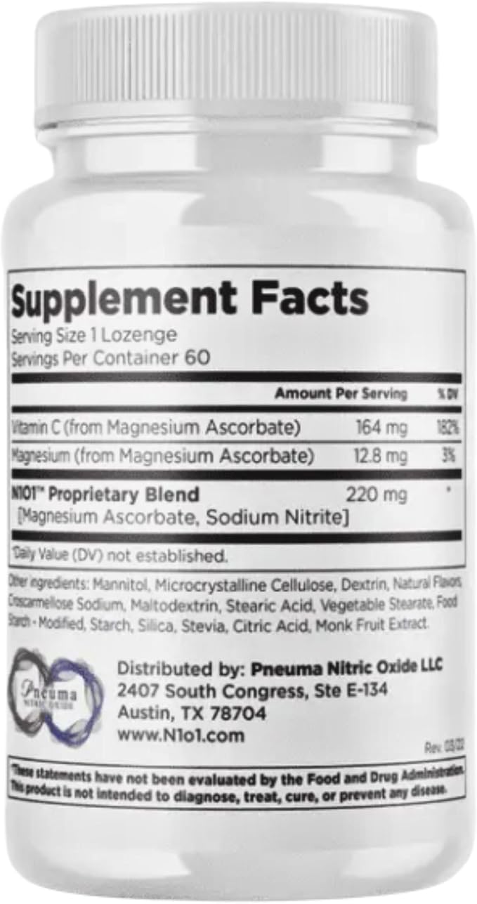 Nitric Oxide Lozenges for Heart Health Support - Dietary Supplement for Blood Flow, Oxygenation and Blood Pressure - 180 Count