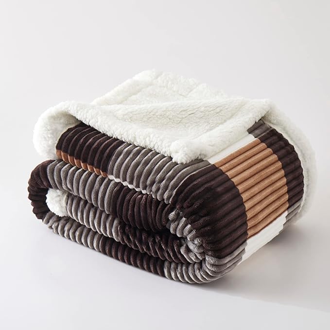 PU MEI Sherpa Blanket Full/Queen Plaid Thick Bed Blanket, 90”*80” Super Soft Flannel Fuzzy Fleece Reversible Velvet Plush Warm Blanket for Couch (Brown-Check, 80"*90")