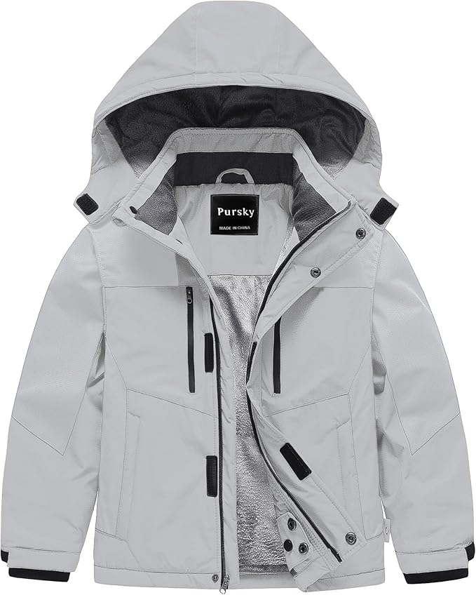 Pursky Boy's Waterproof Ski Jacket Kids Winter Snow Coats Fleece Raincoats Parka