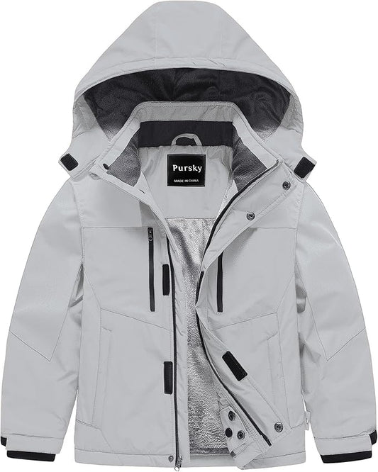 Pursky Boy's Waterproof Ski Jacket Kids Winter Snow Coats Fleece Raincoats Parka
