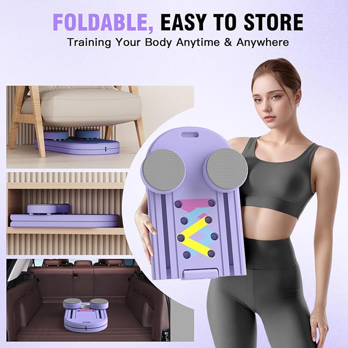 Pilates Reformer Board, 6 in 1 Portable & Foldable Pilates Reformer Set with Resistance Bands, Pilates Board for Home Workout, Multifunctional Abdominal Board