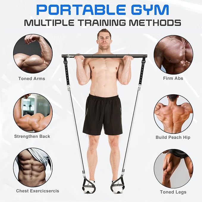 Pilates Bar Kit with Resistance Bands,Pilates Bar with Stackable Bands Workout Equipment for Legs,Hip,Waist and Arm,Exercise Fitness Equipment for Women & Men Home Gym Yoga Pilates