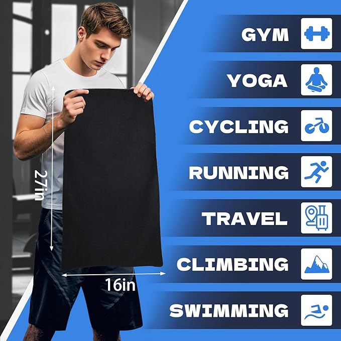 Microfiber Gym Towels for Working Out, Quickly Dry Yoga Hand Towels for Men & Women Tennis, 16 Inch x 27 Inch, 3 Pack, Multicolor